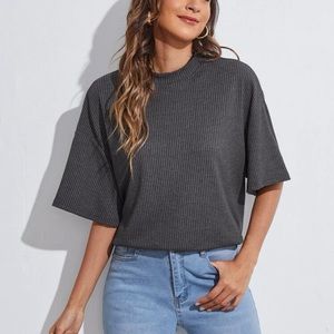 Shein Grey Mock Turtle Neck Short Sleeve Oversized Top Ribbed - M